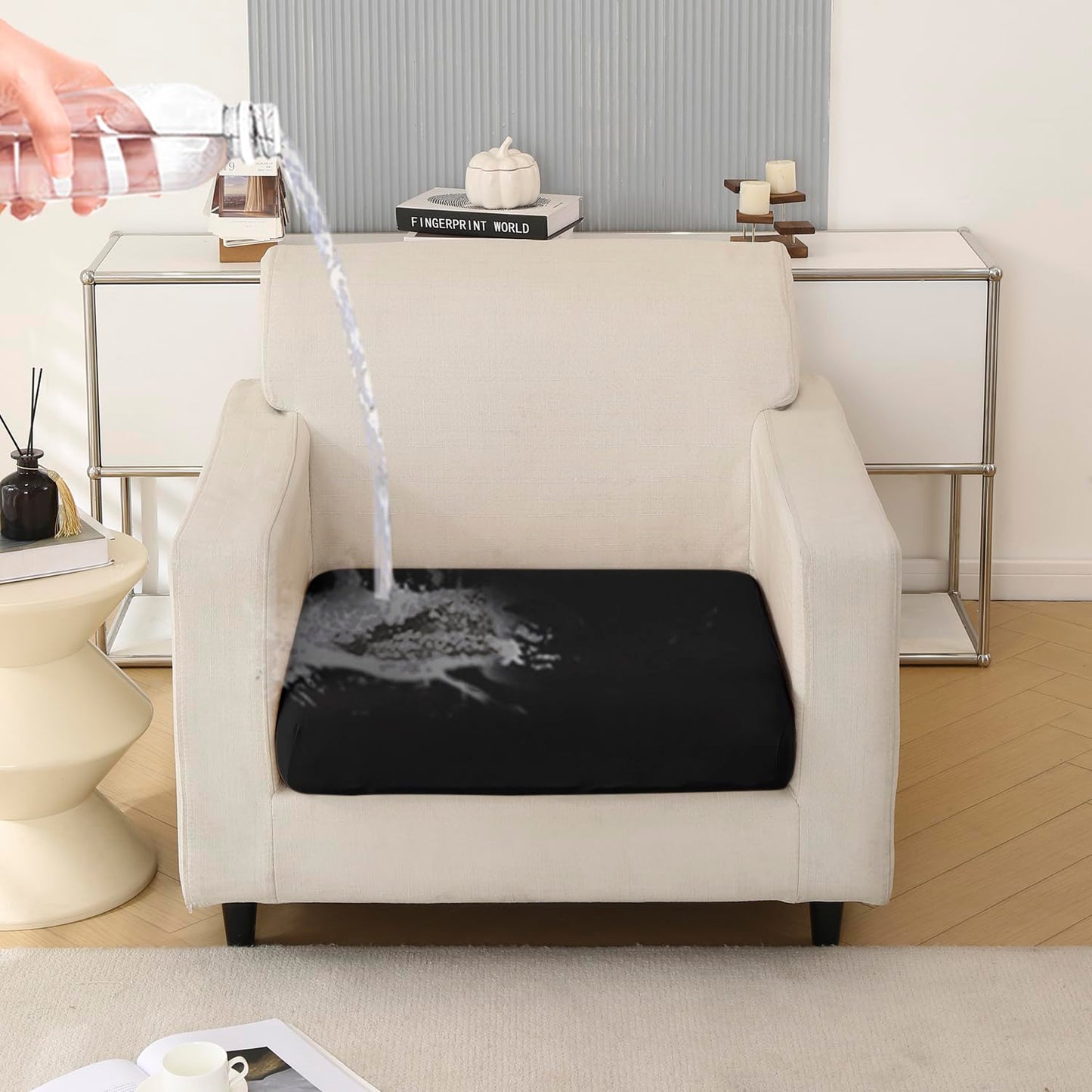 100% Waterproof Stretchable Seat Couch Cushion Cover for 1/2/3 Seater, Black