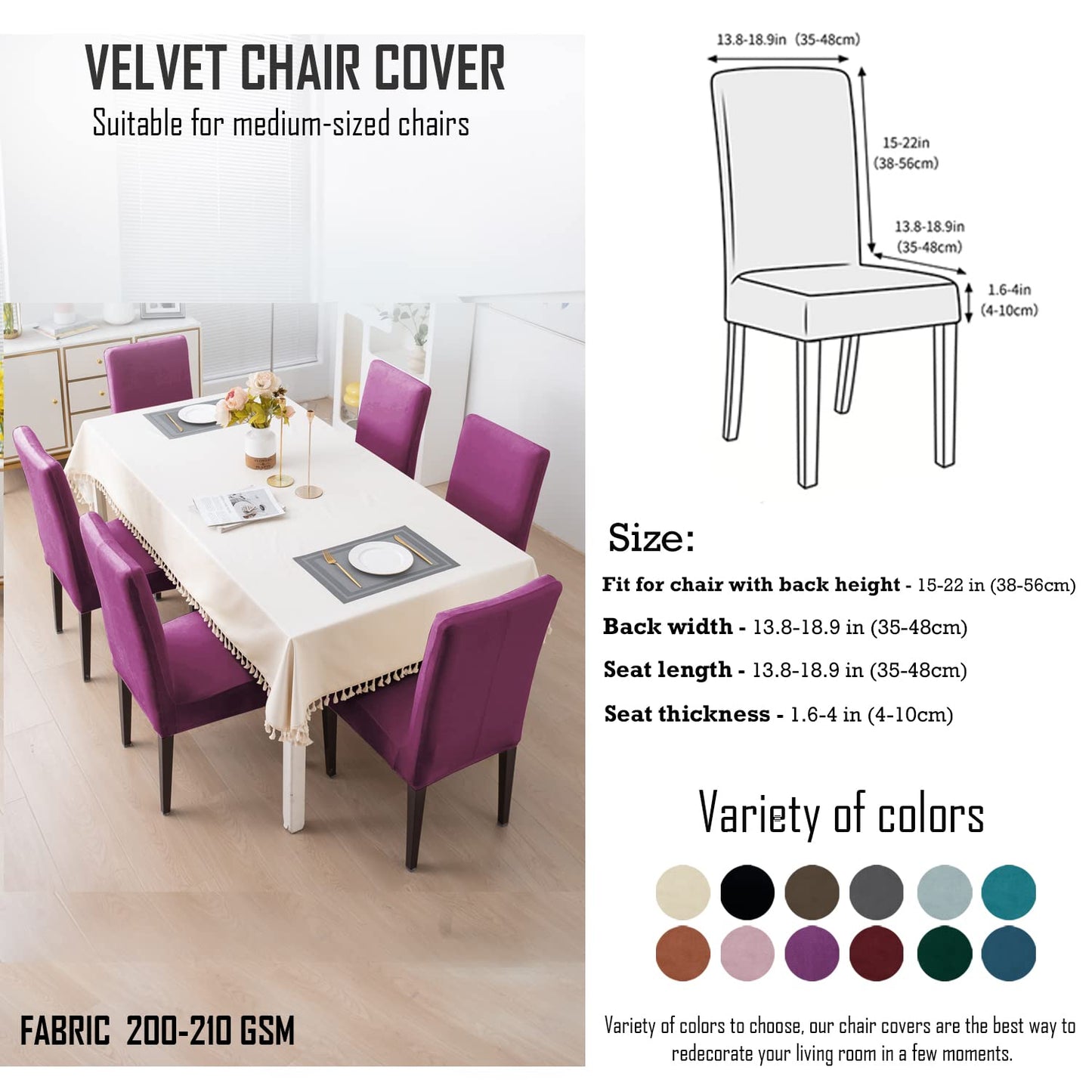 Elastic Stretchable Premium Velvet Dining Chair Cover, Purple