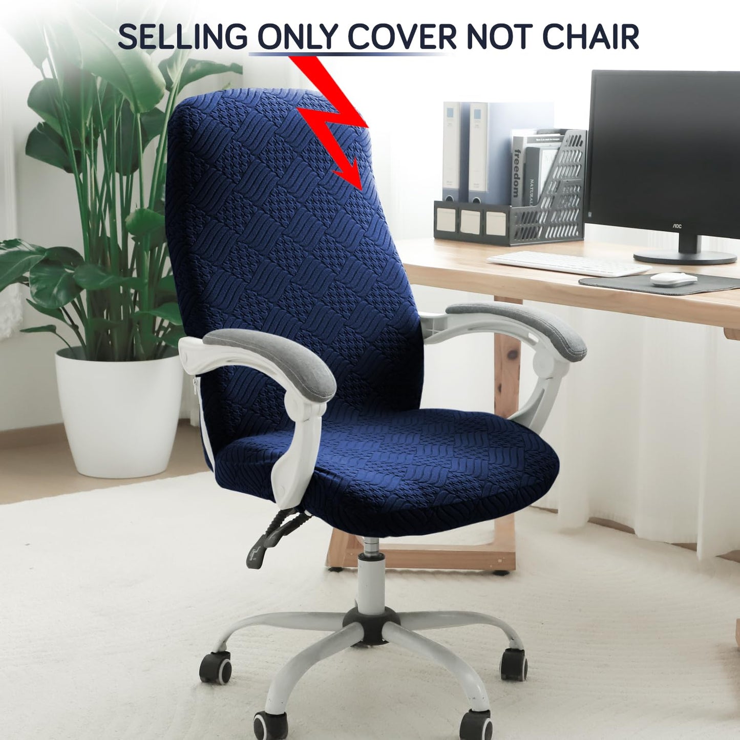 170GSM Stretchable Jacquard Office Chair Cover, Navy Blue