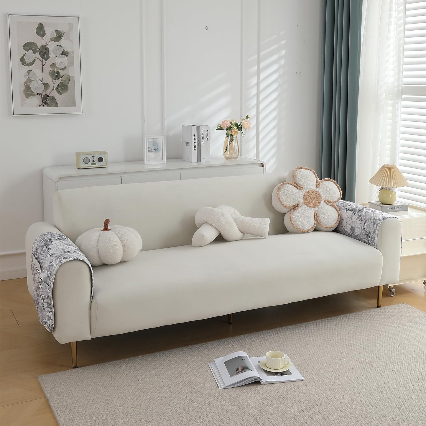 Quilted, Waterproof and Anti-Slip Sofa Cover Mat, Abstract Pale Grey