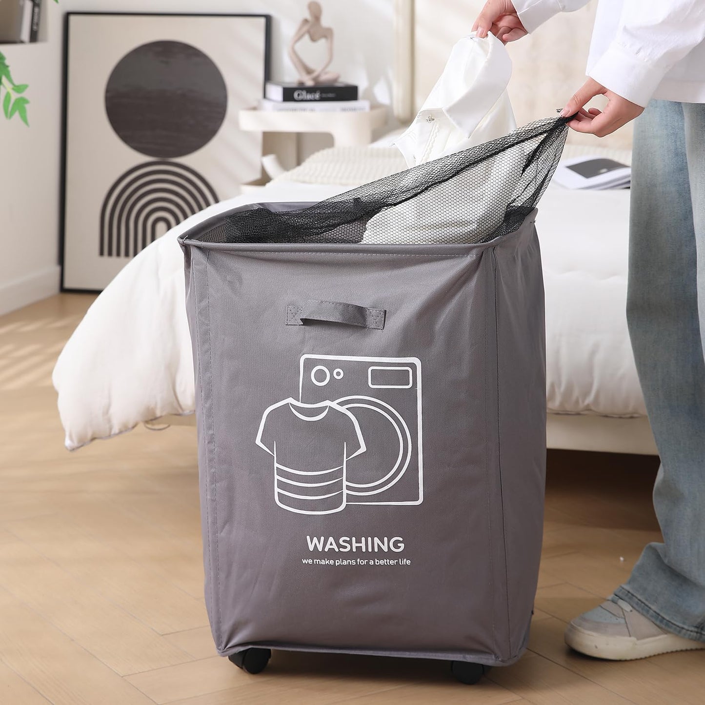 Laundry Basket Bag with Wheels Hamper, Grey