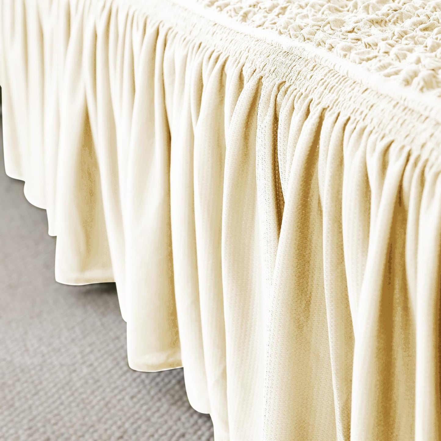Cream Elastic Turkish Bubble Frill seater modern sofa cover design