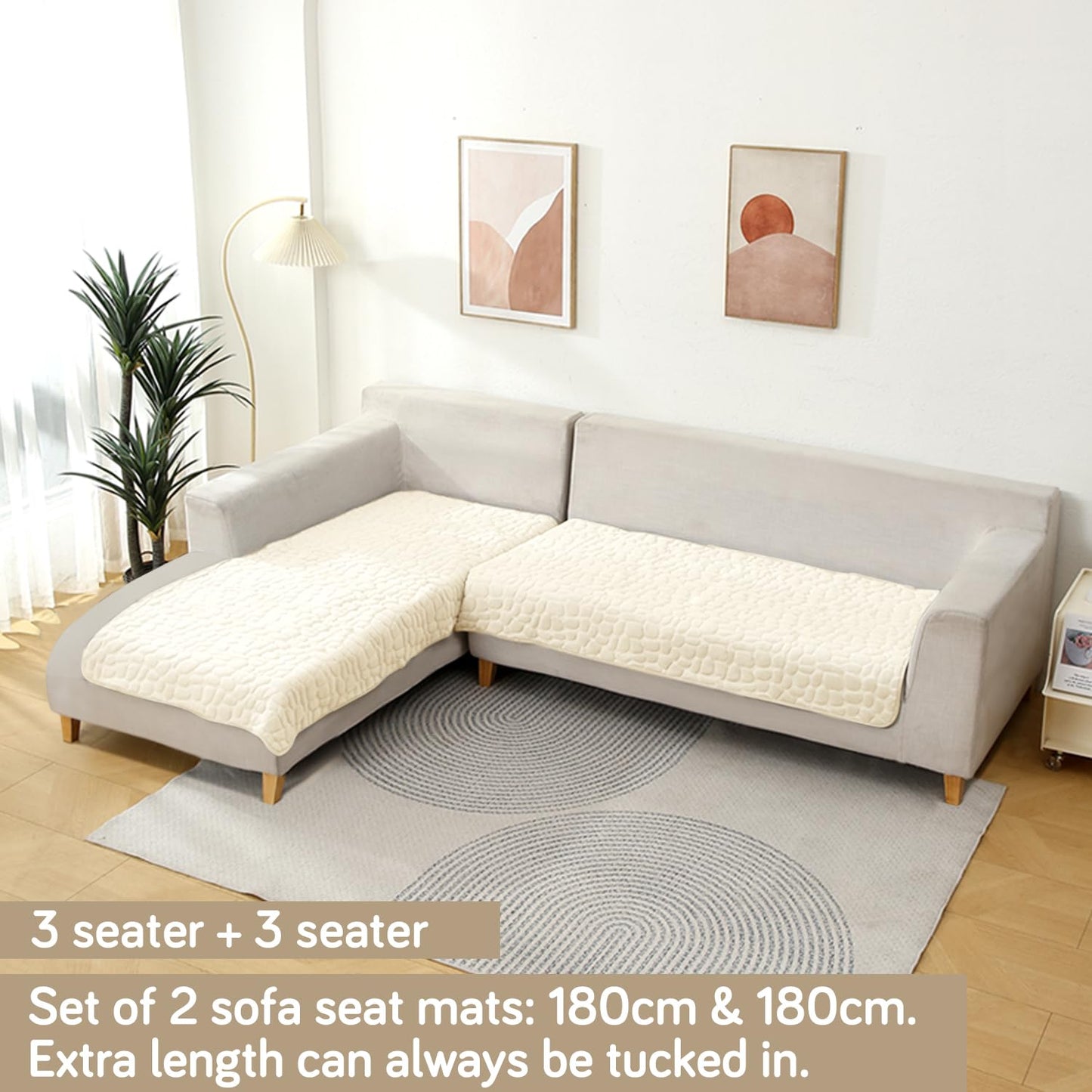 HOKIPO Premium Pebble Milk Velvet L Shape Sofa Cover Mat, Bliss White