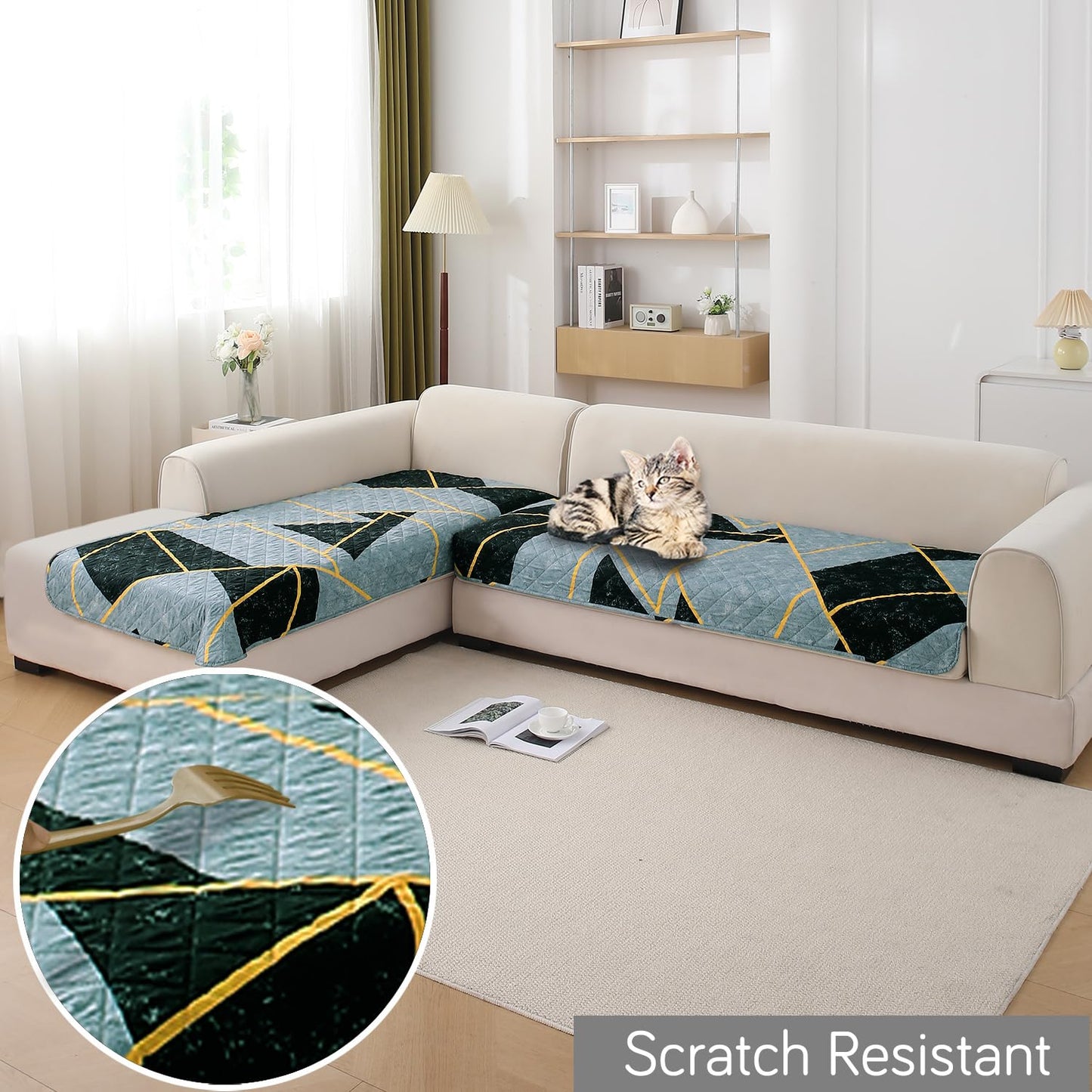 Waterproof Printed Quilted Quick Dry L Shape Sofa Seat Cover Mat, Multicolor Abstract Geometry