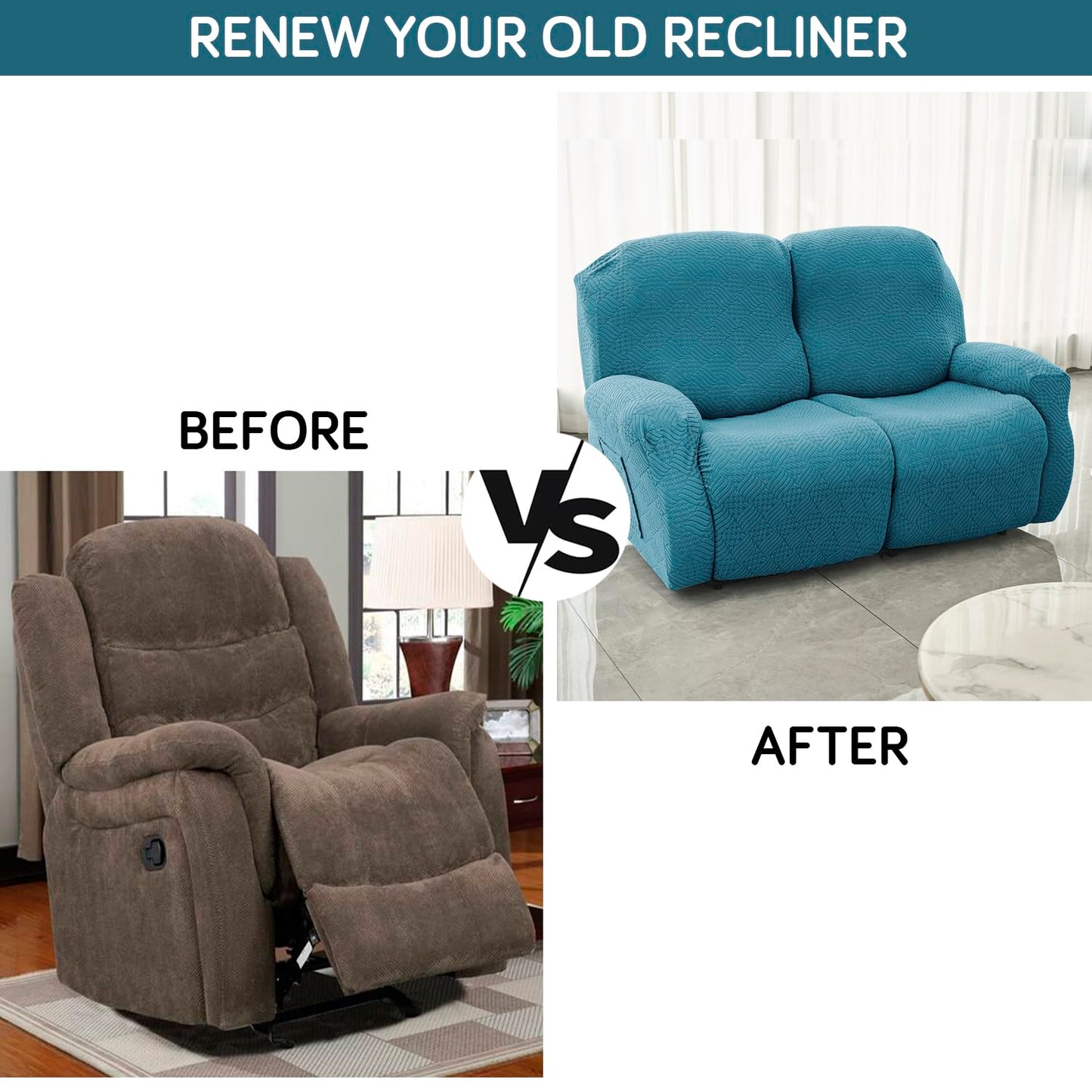 Premium 170 GSM Jacquard Fully Covered Recliner Sofa Cover for 1/2/3 Seaters, Turquoise