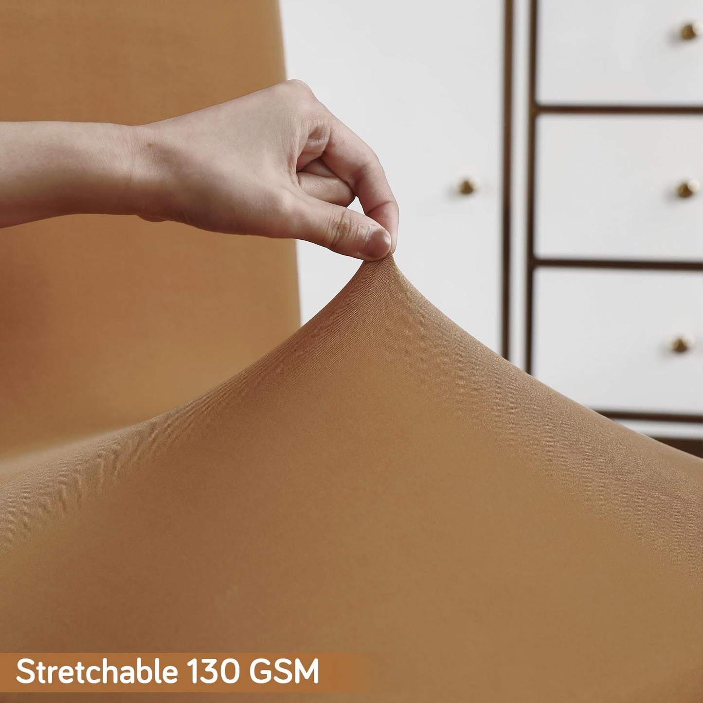 Elastic Stretchable Water Resistant Dining Chair Cover, Camel