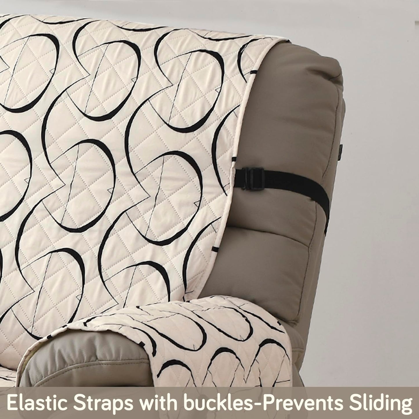 Quilted Recliner Water Repellent & Waterproof Cover for Small / Large - Natural Beige Abstract Art