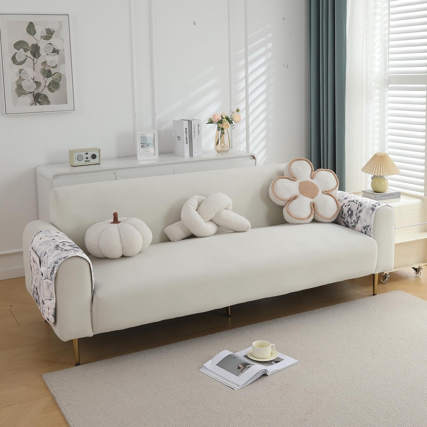 Quilted, Waterproof and Anti-Slip Sofa Cover Mat, Dandelion Anchor Grey