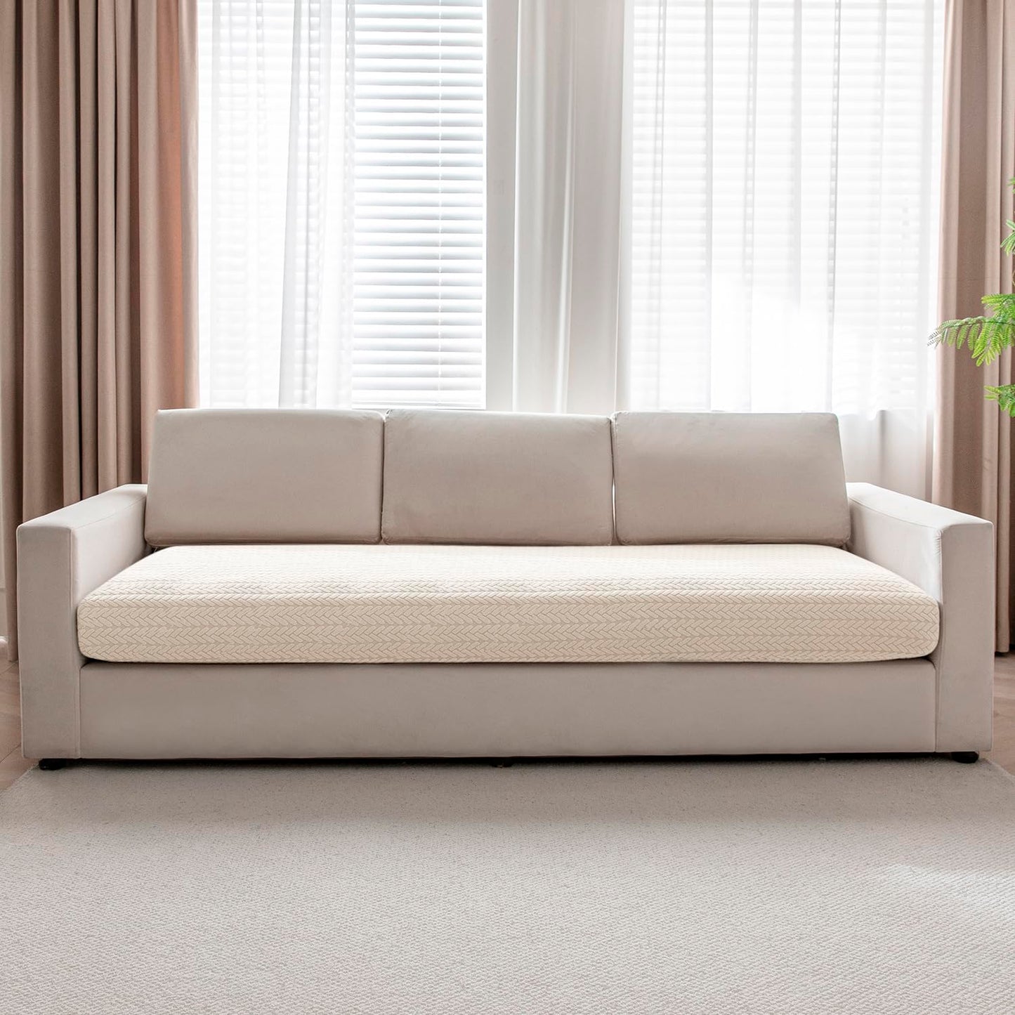 Stretchable Thick Jacquard Textured Seat Couch Cushion Cover for 1/2/3 Seaters, Beige