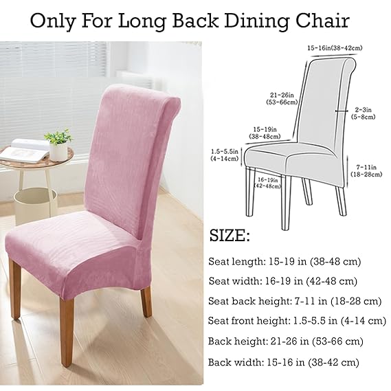 Elastic Stretchable Premium Velvet Long Back Dining Chair Cover, Pink
