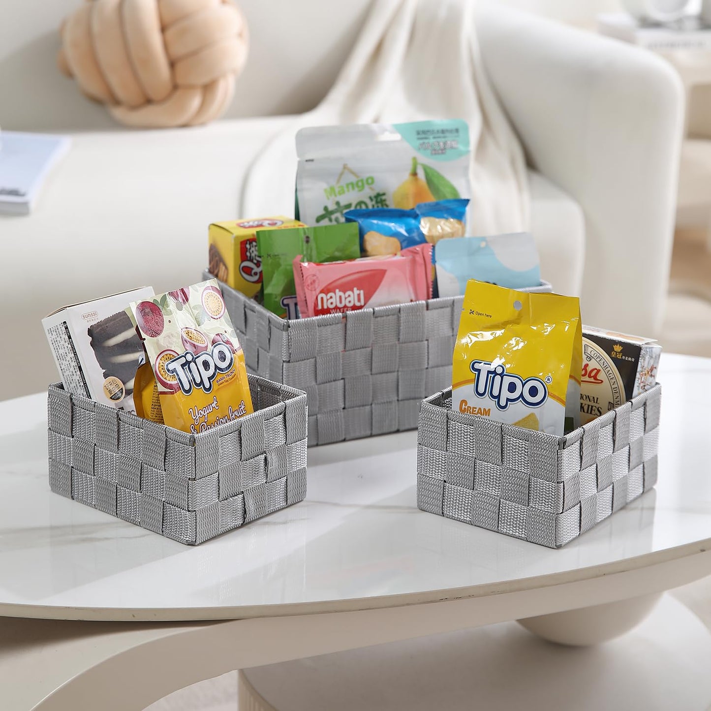 Nylon Storage Basket Desk Organizer, Grey