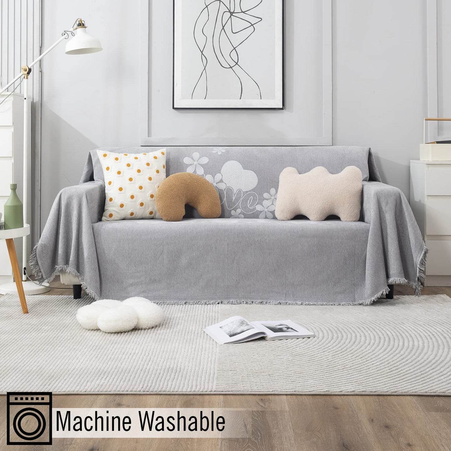 Thick, Soft and Pet Friendly Chenille Sofa Cover Throw, Grey Nature