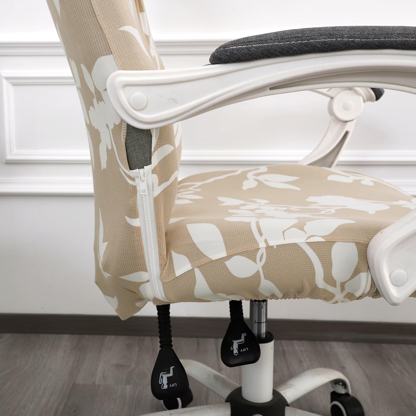 HOKIPO 140gsm Stretchable Office Chair Cover, Buff Brown Sillehoute Floral - Medium / Large