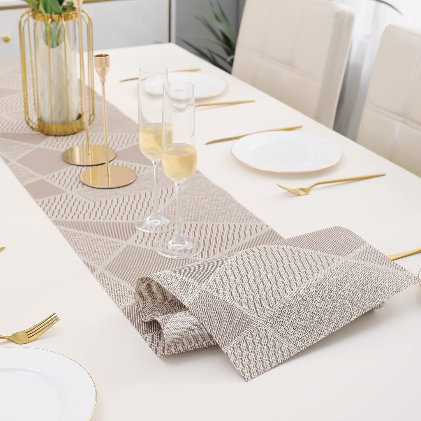 PVC Table Runner, Abstract Beige