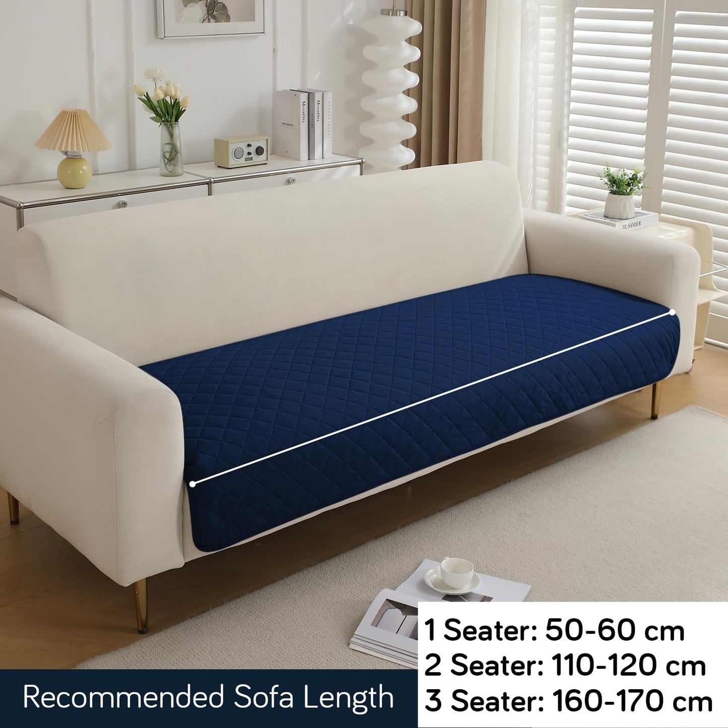 Waterproof Anti-Slip Quick Dry Sofa Seat Mat for 1/2/3 Seater, Navy Blue