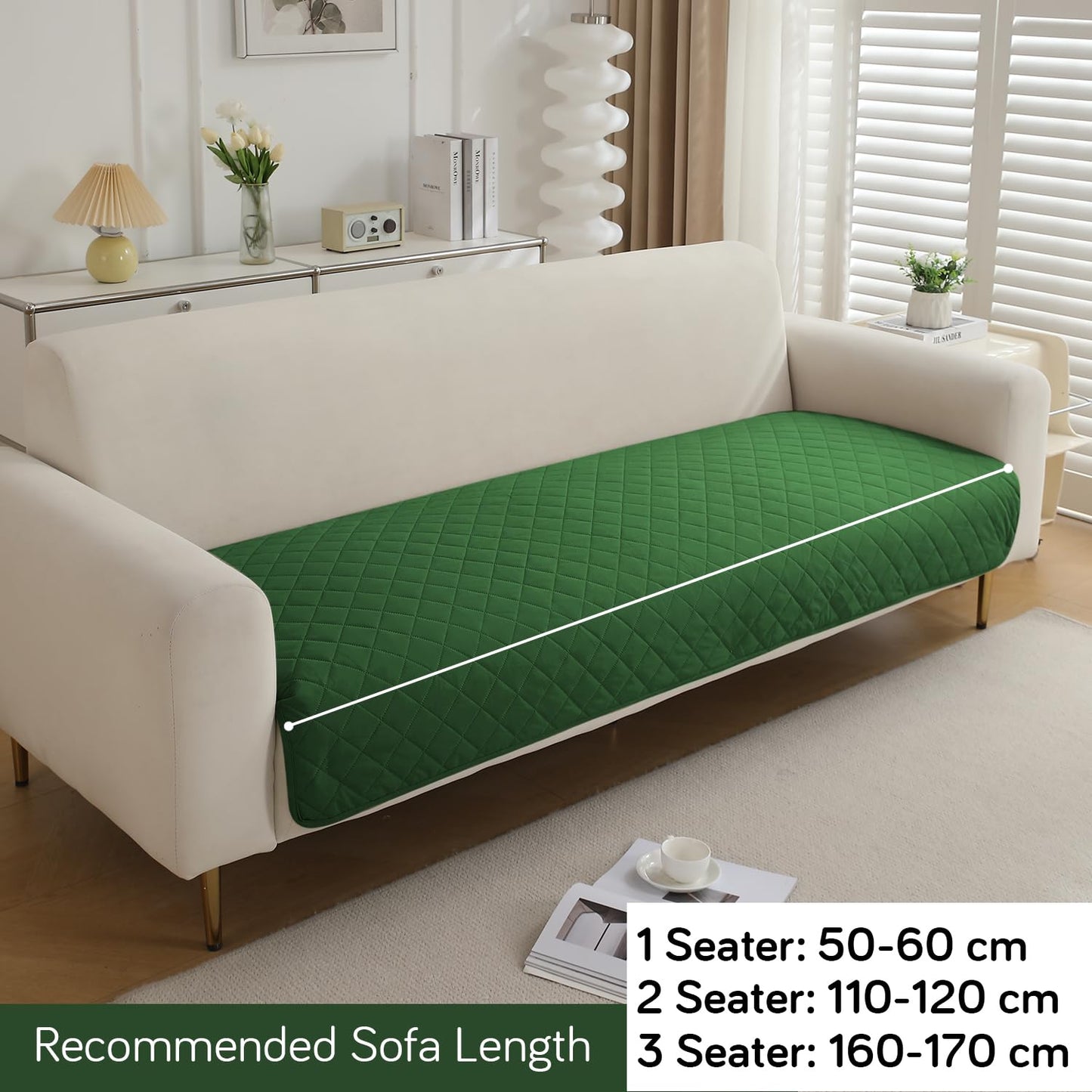 Waterproof Anti-Slip Quick Dry Sofa Seat Mat for 1/2/3 Seater, Green