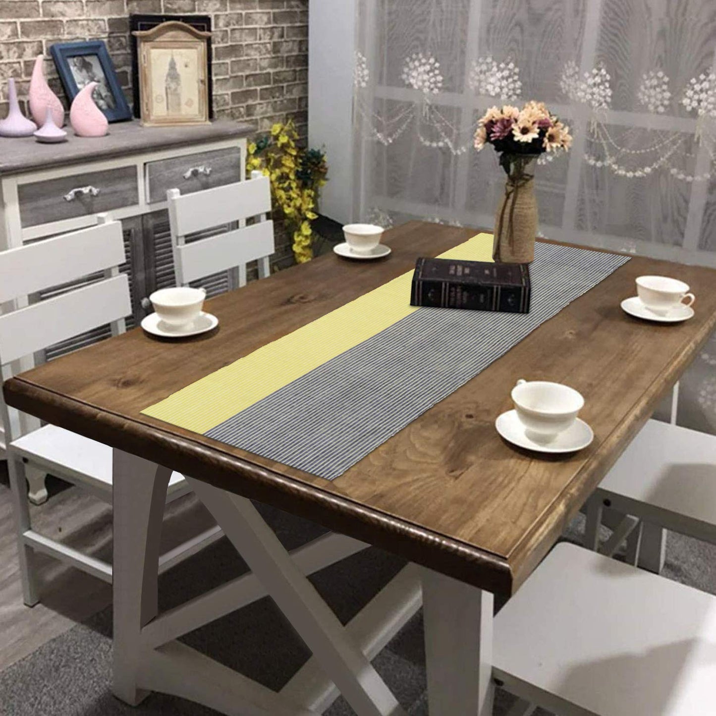 Cotton Ribbed Washable Table Runner for Dining Table 4 Seater, 12x54 Inches, Yellow