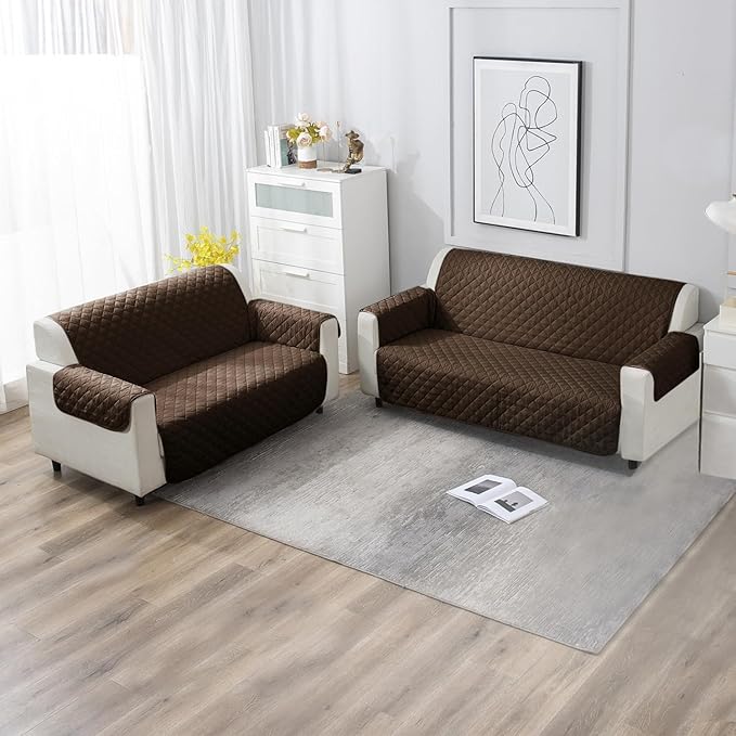 Quilted Polyester Sofa Cover Mat Pet Friendly, Chocolate Brown