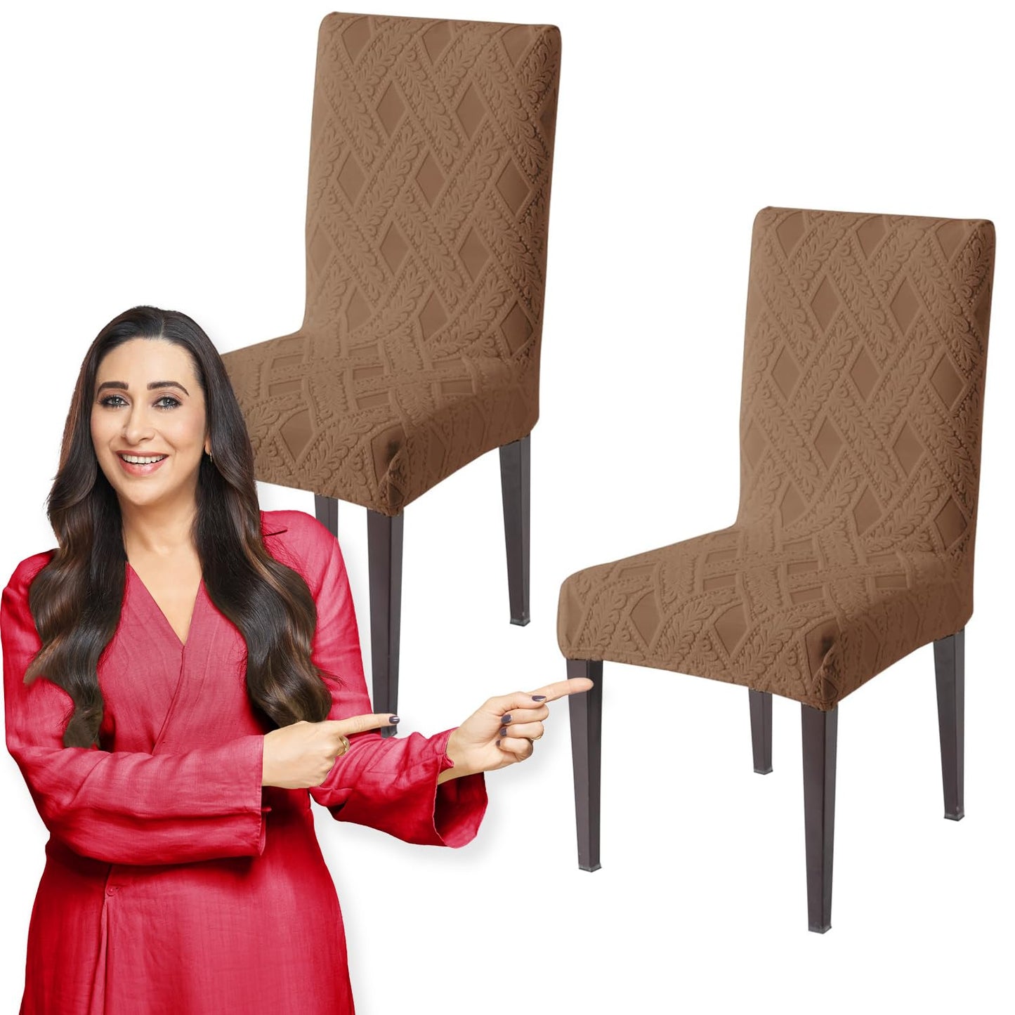 Chair Cover Set of 1/2/4/6, 190 GSM Jacquard, Brown