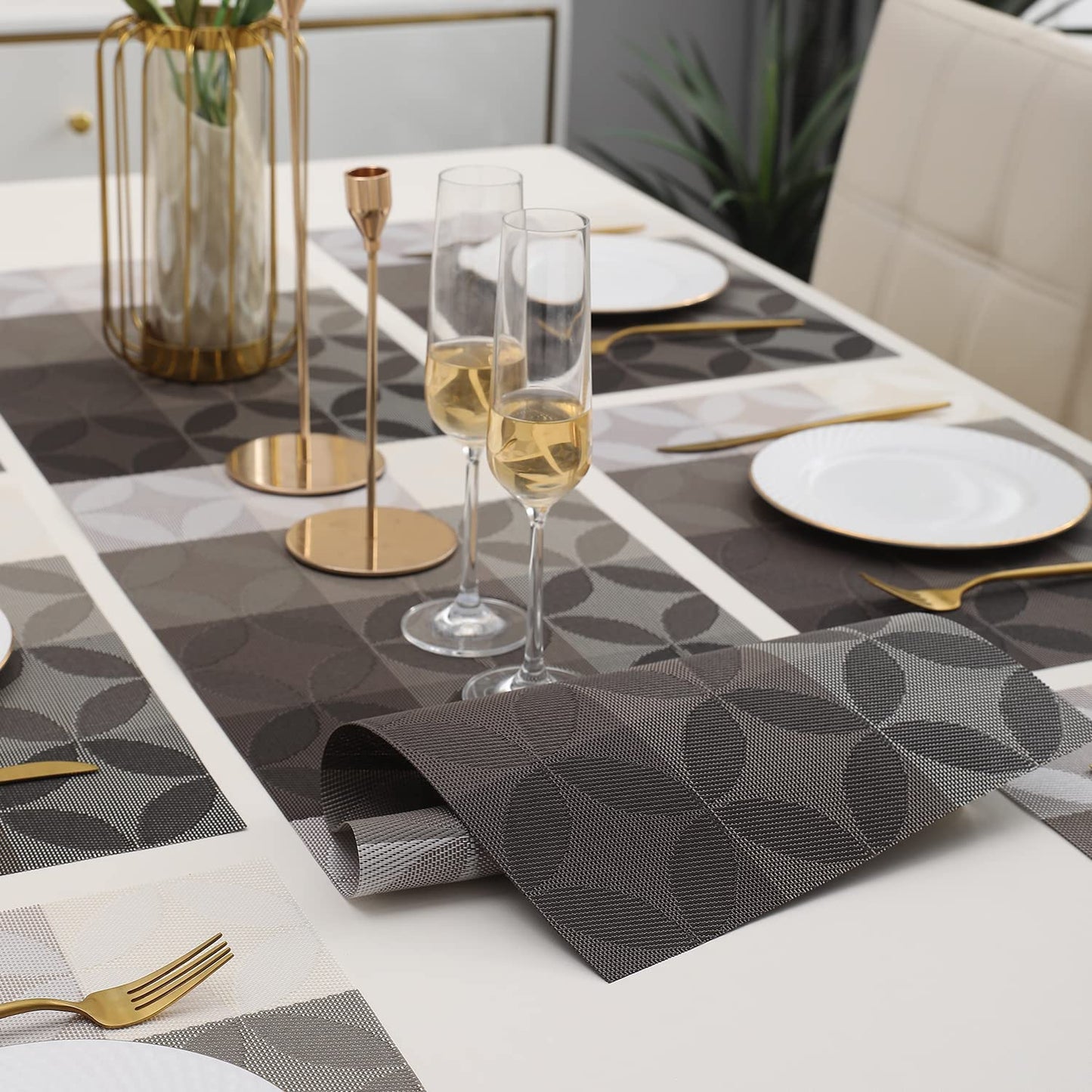 PVC Dining Table Mats, Geometric Grey