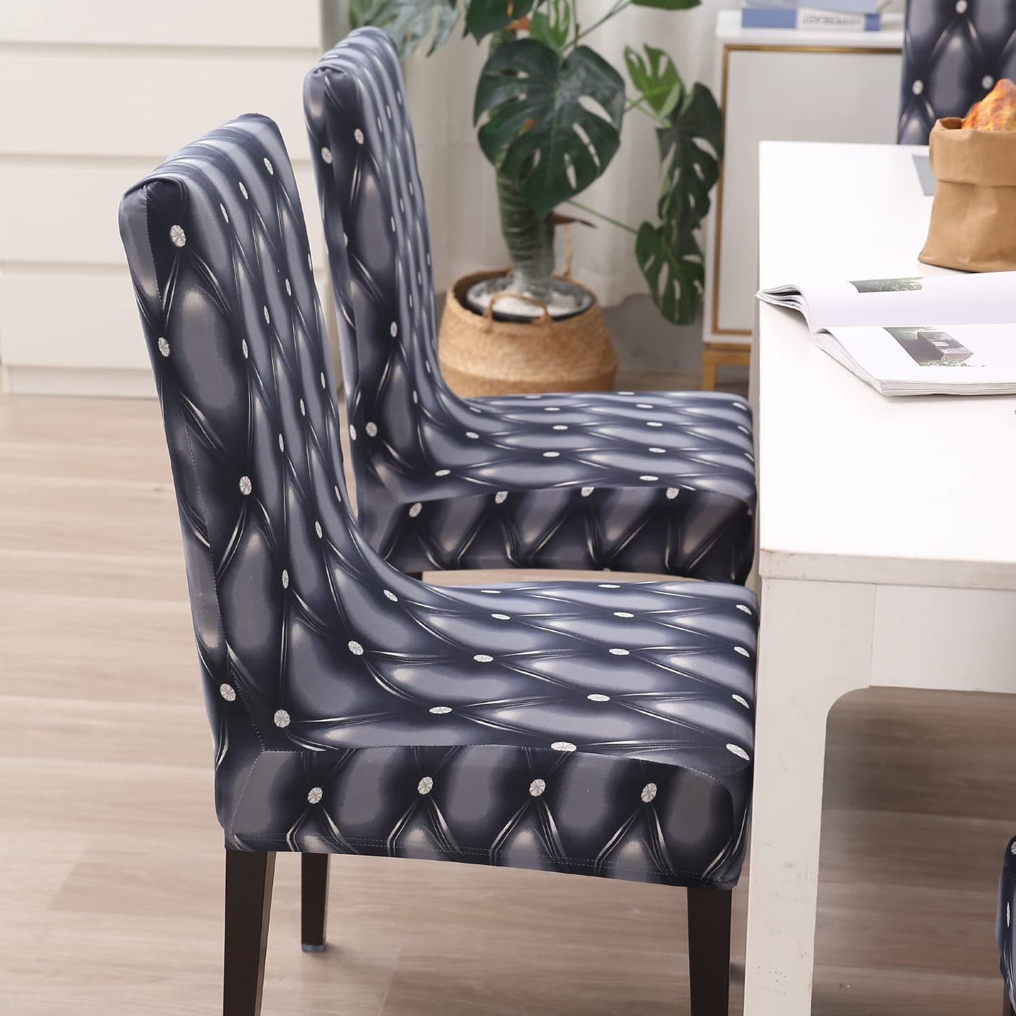 Elastic Stretchable Dining Chair Cover, Blue Rhombus