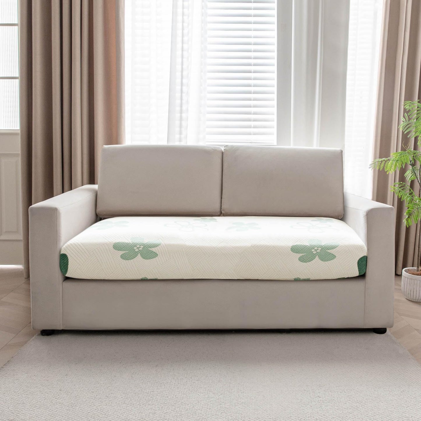 Stretchable Thick Fleece Textured Seat Couch Cushion Cover for 1/2/3 Seater, Celadon Green