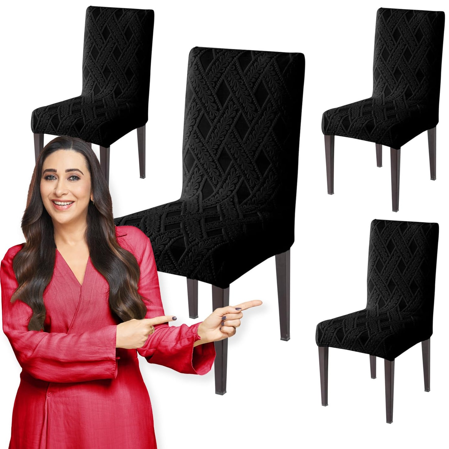 Chair Cover Set of 1/2/4/6, 190 GSM Jacquard, Black
