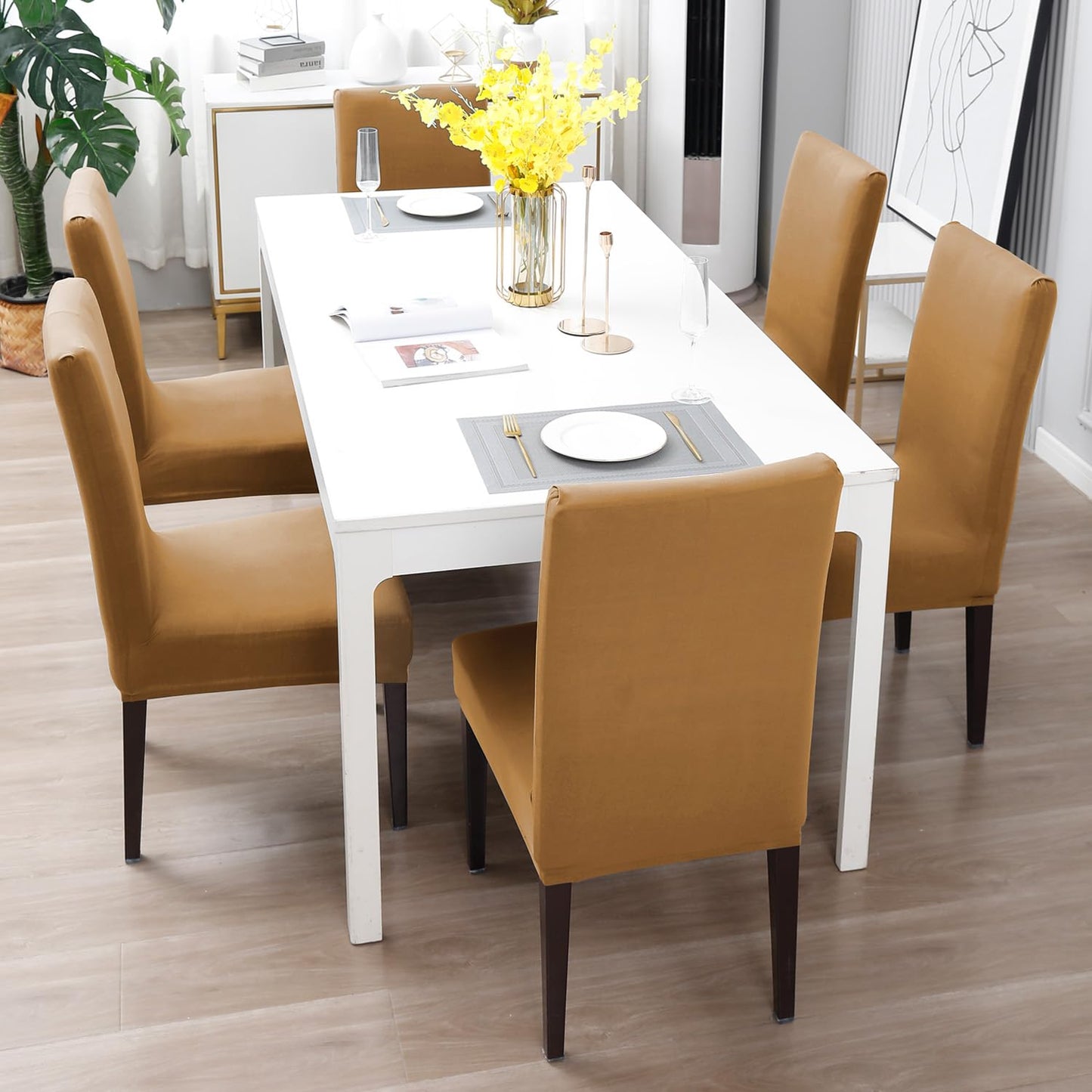 Elastic Stretchable Water Resistant Dining Chair Cover, Camel