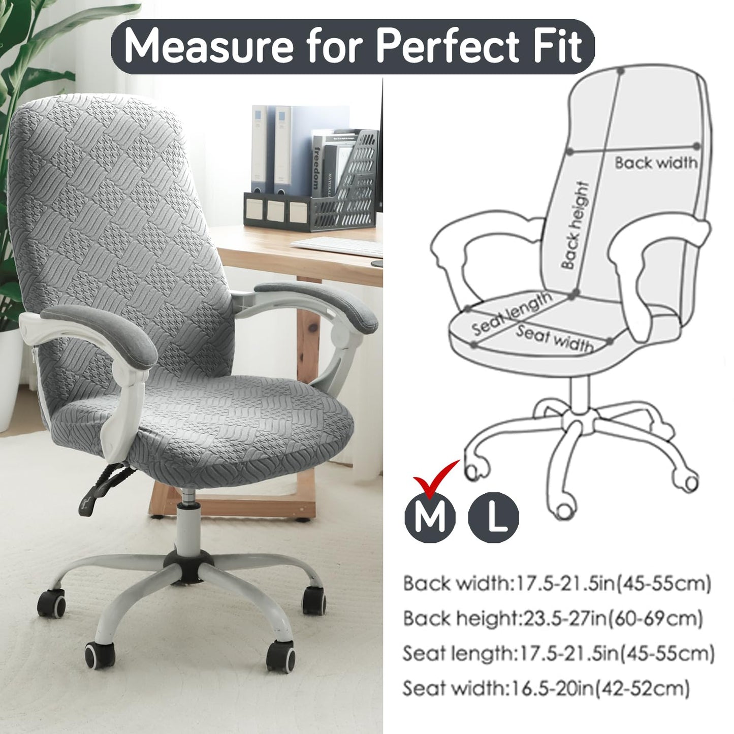 170GSM Stretchable Jacquard Office Chair Cover, Light Grey