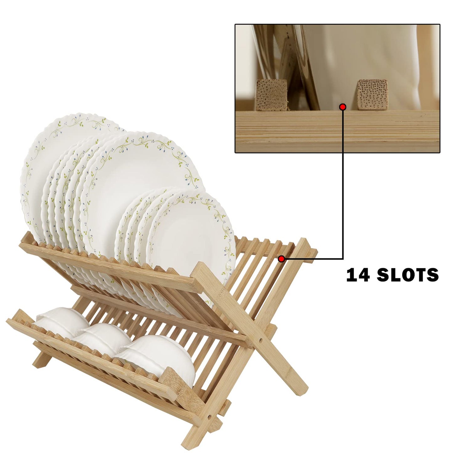 Wooden Folding 2-Tier Bamboo Plate Stands, 38 x 25 x 23 cm