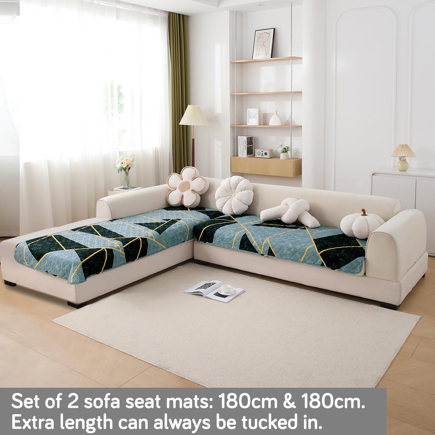 Waterproof Printed Quilted Quick Dry L Shape Sofa Seat Cover Mat, Multicolor Abstract Geometry