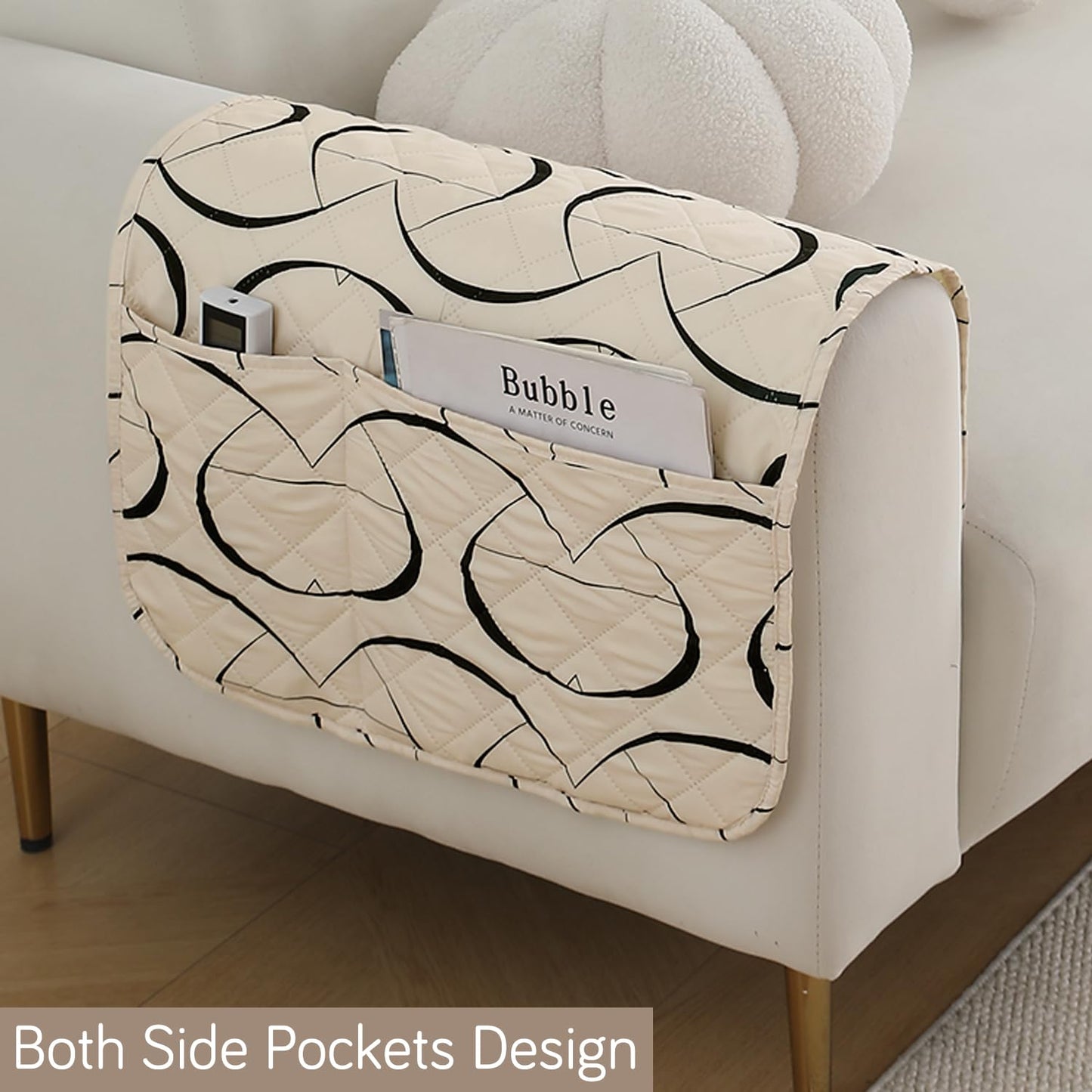 Water Repellent & Waterproof Sofa Armrest Covers with Pockets (Set of 2) - Natural Beige Abstract Art