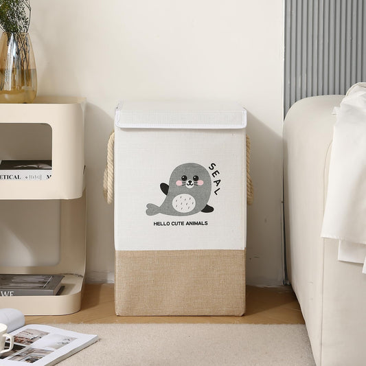 Foldable Laundry Basket for Clothes with Lid, Brown - Seal