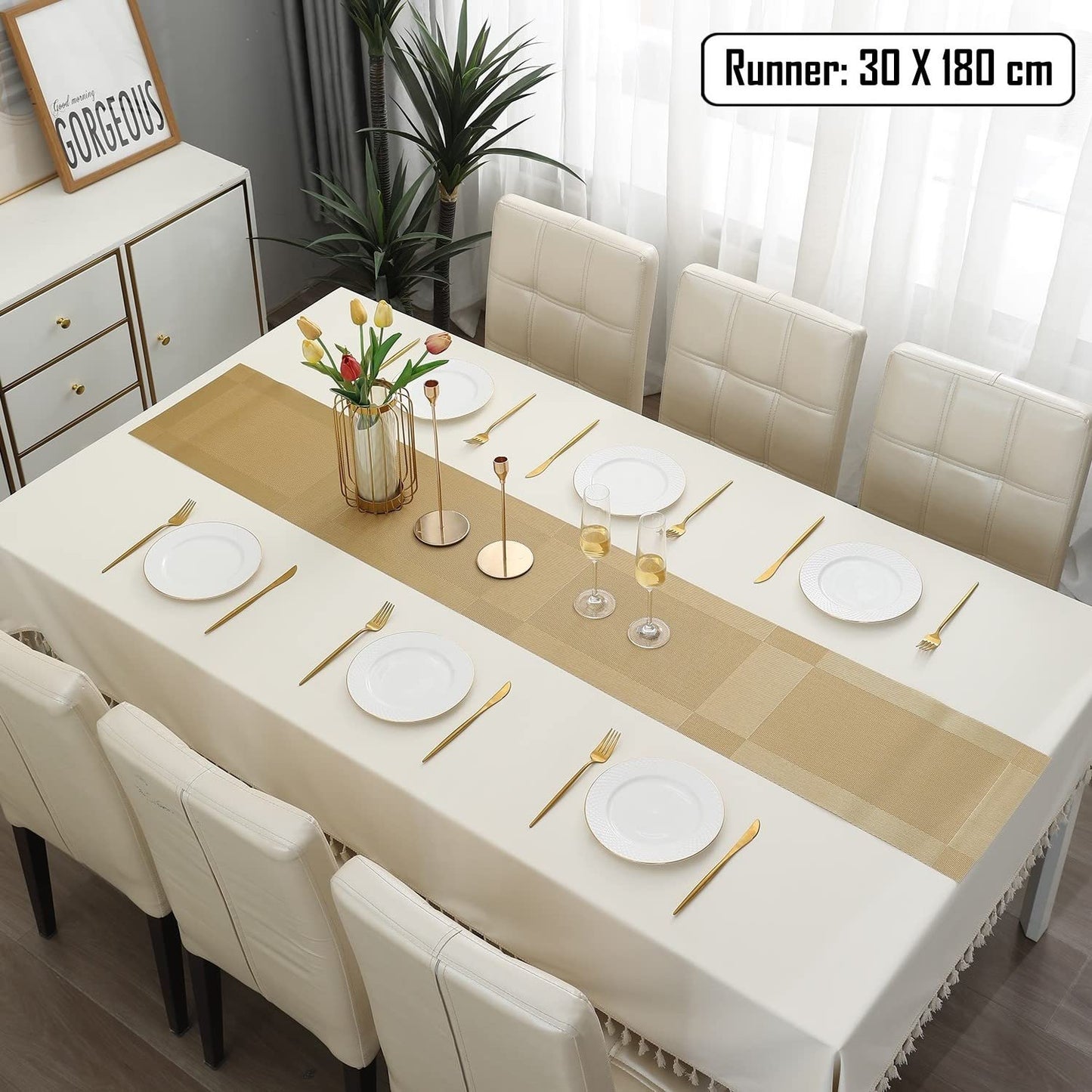 PVC Table Runner for Dinner and Coffee Table, Gold