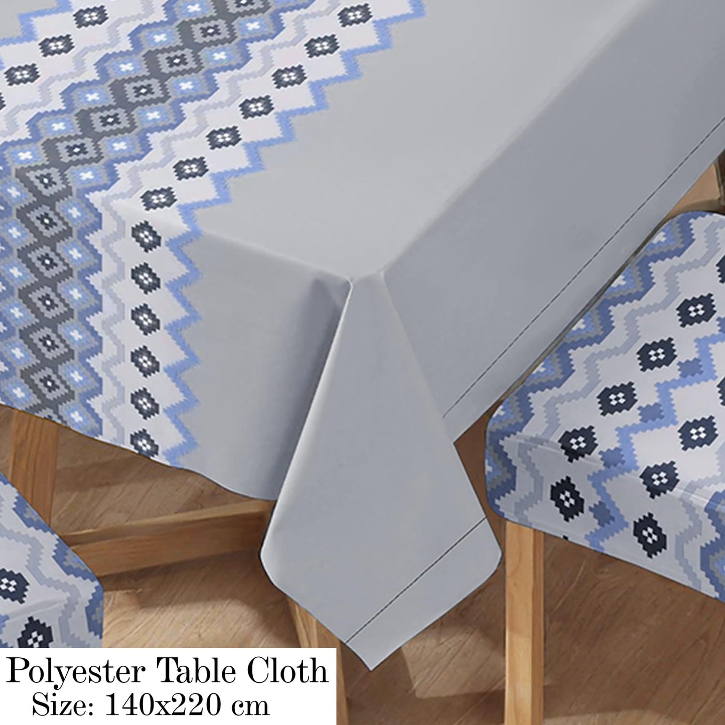 Polyester Dining Chair Covers Set of 4/6 with Matching Tablecloth, Mosaic Blissful Blue
