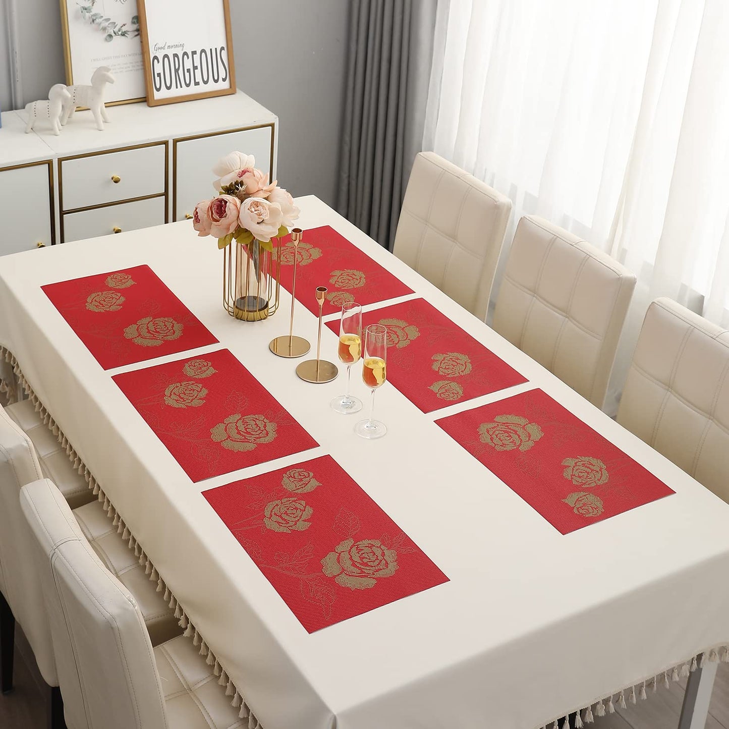 PVC Dining Table Mats, Crimson Red