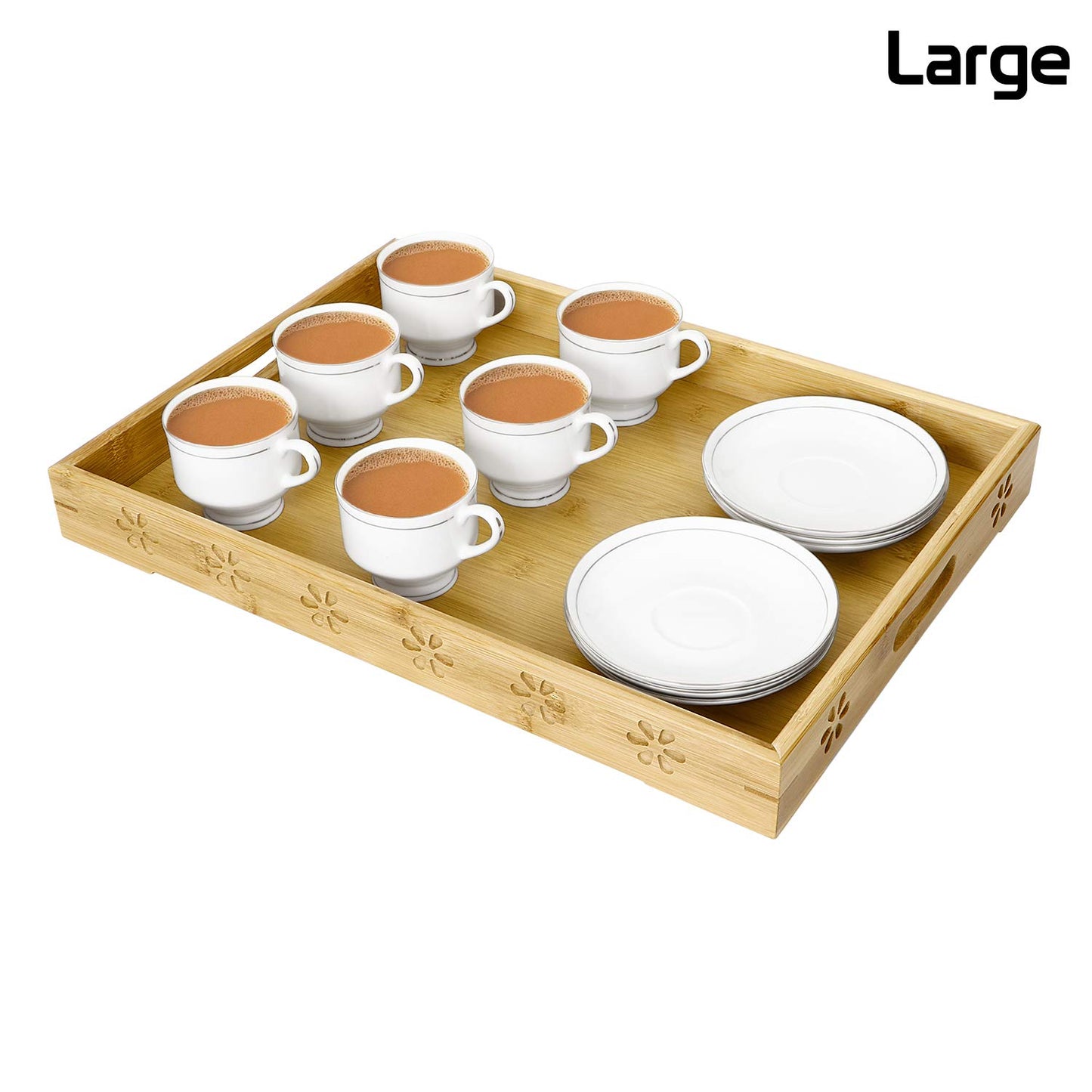 Wooden Bamboo Dining Kitchen Serving Tray with Handles, Set of 2