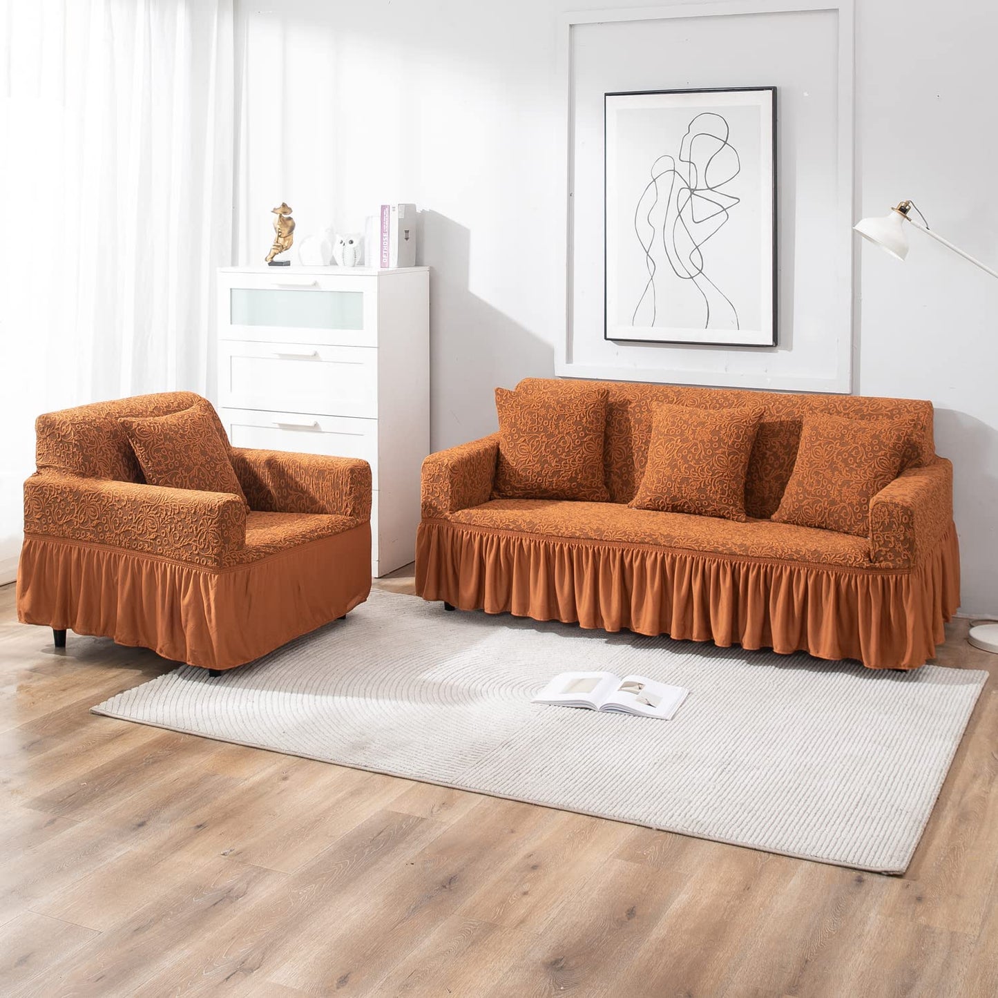 Caramel Brown Colour Woven Jacquard Zippered Square Sofa Pillow Covers