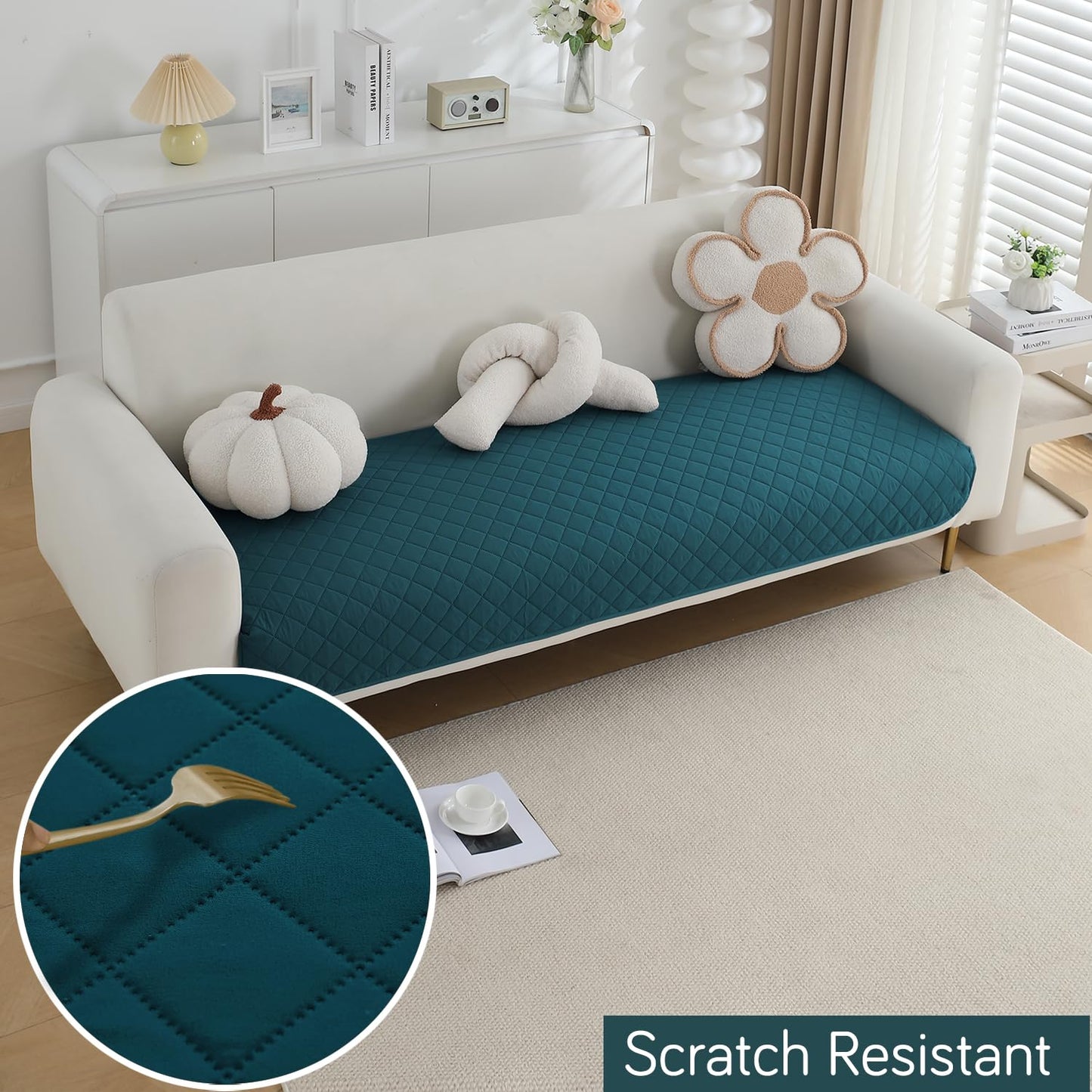 Water Repellent + Waterproof Quick Dry Sofa Seat Mat for 1/2/3 Seater Sofa - Peacock Blue