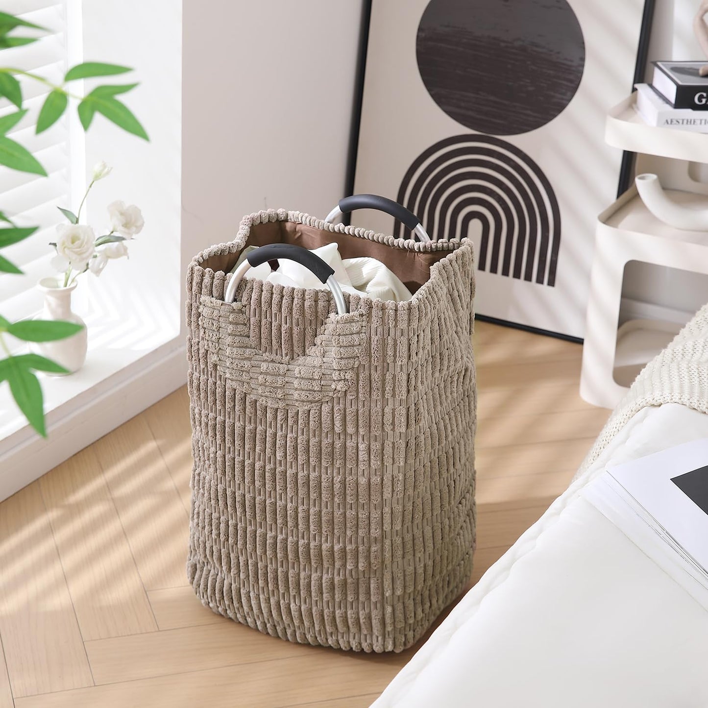 Folding Laundry Bag for Clothes Hamper Basket, Collapsible Storage Basket, Latte Brown