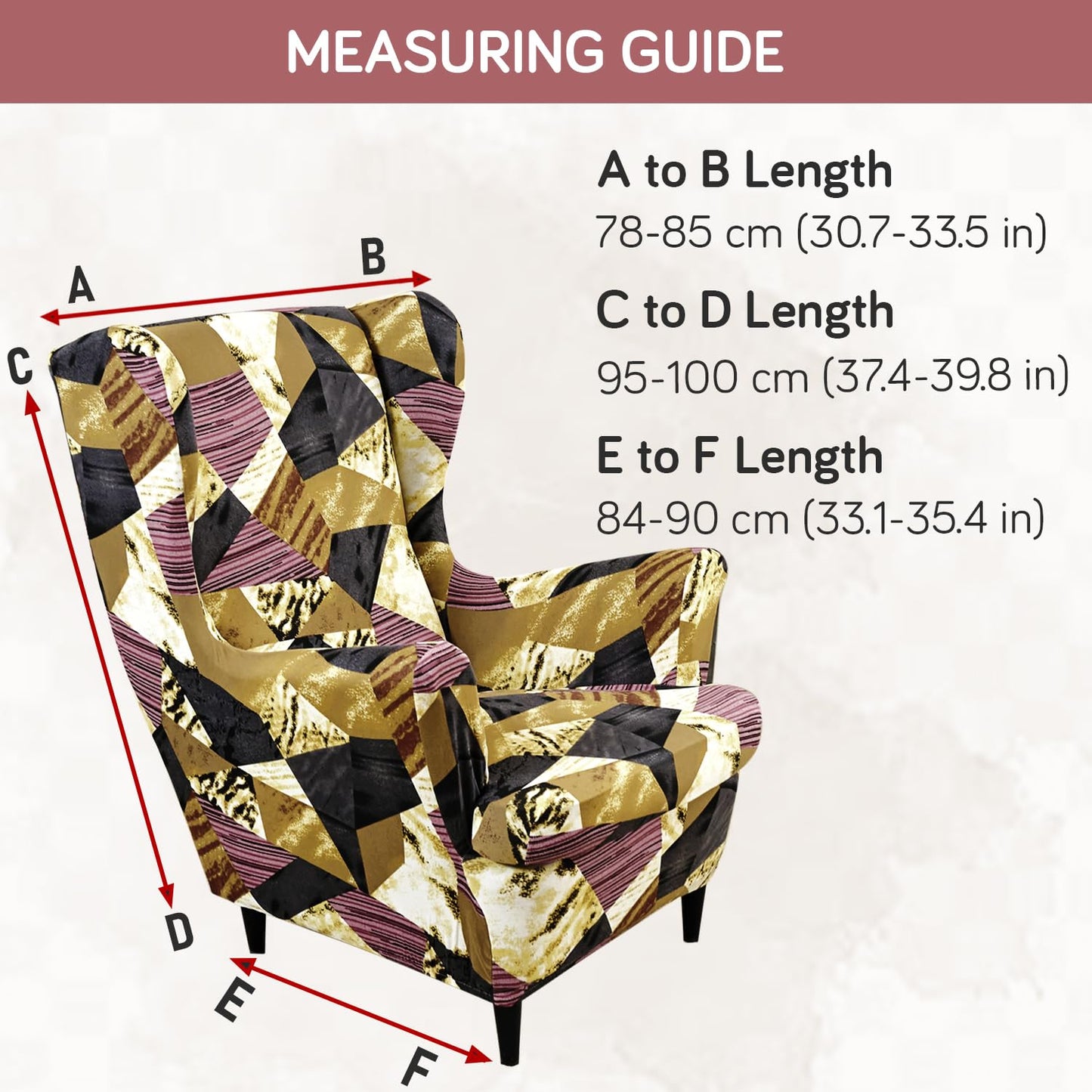 Wine Abstract Geometry Stretchable Chair Cover for Wingback Chair size guide