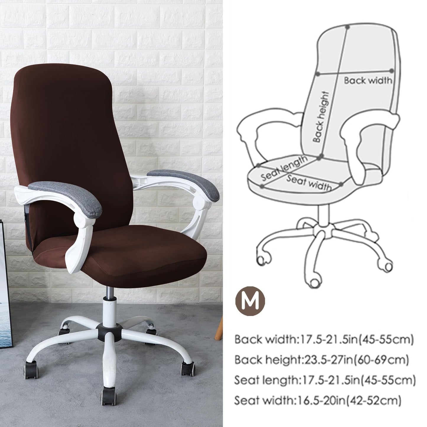 HOKIPO 140gsm Stretchable Office Chair Cover, Brown - Medium / Large