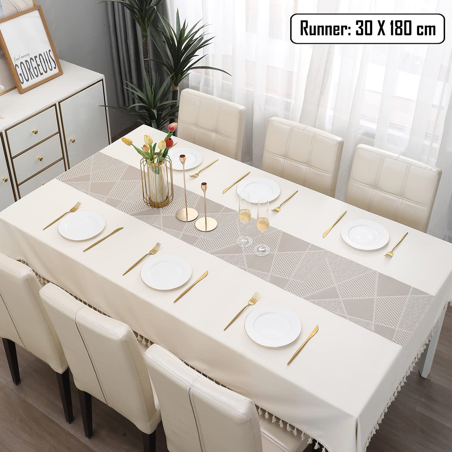 PVC Table Runner, Abstract Beige