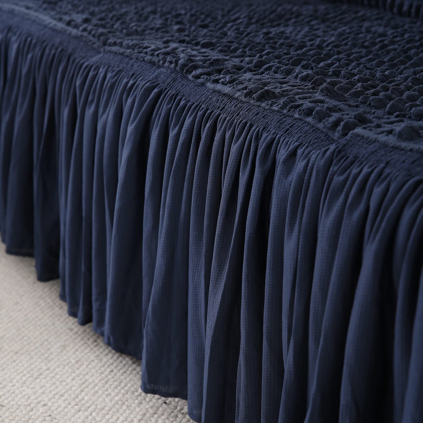 Navy Blue Elastic Turkish Bubble frill beautiful sofa ke cover