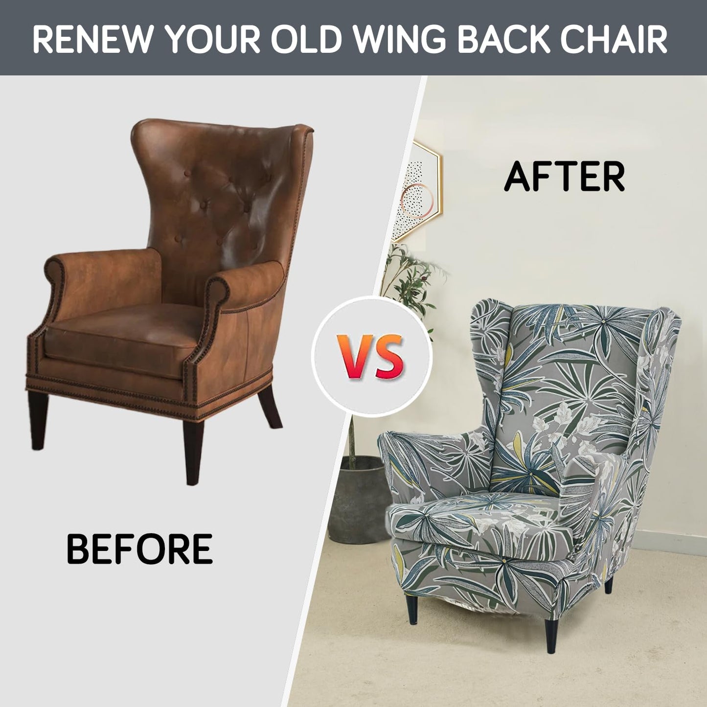 Frost Grey Marginata stylish Elastic Wing Chair Cover