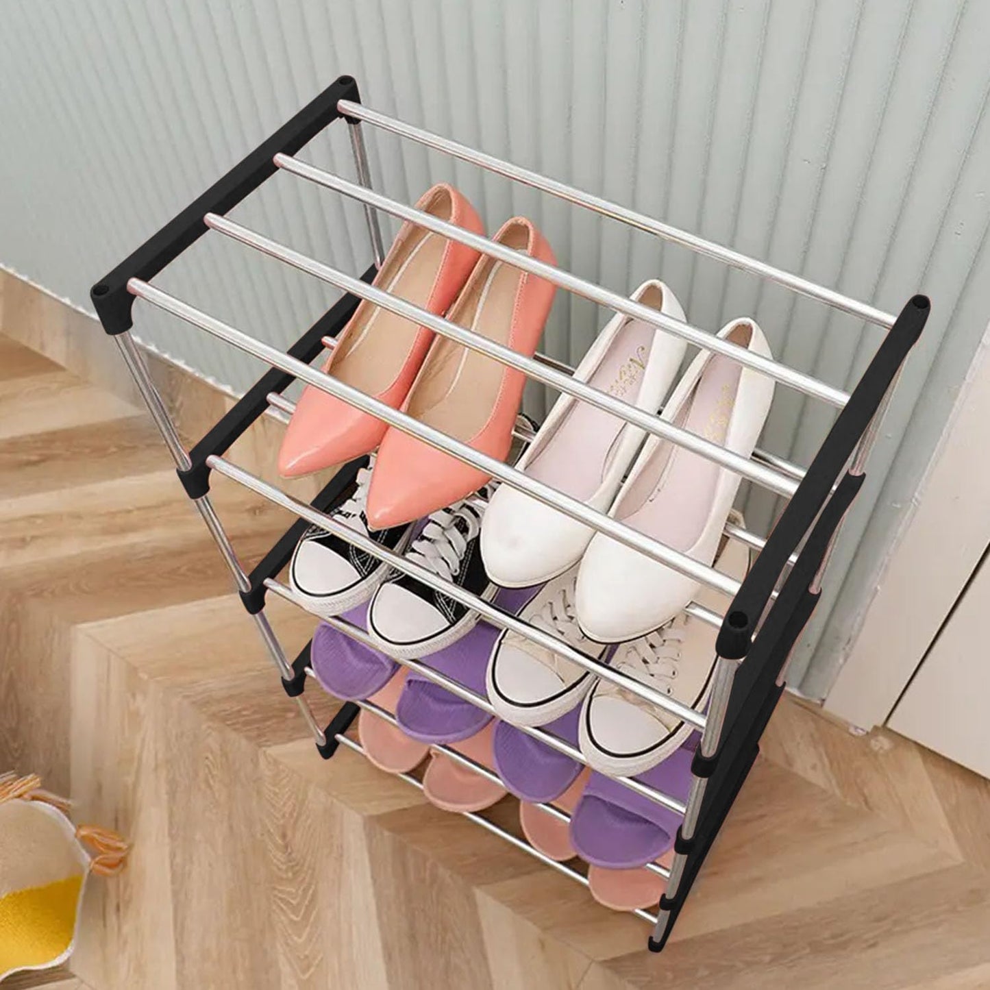 3/5 Layer Metal Shoe Rack for Home Outdoor Shoe Stand Organiser, Black