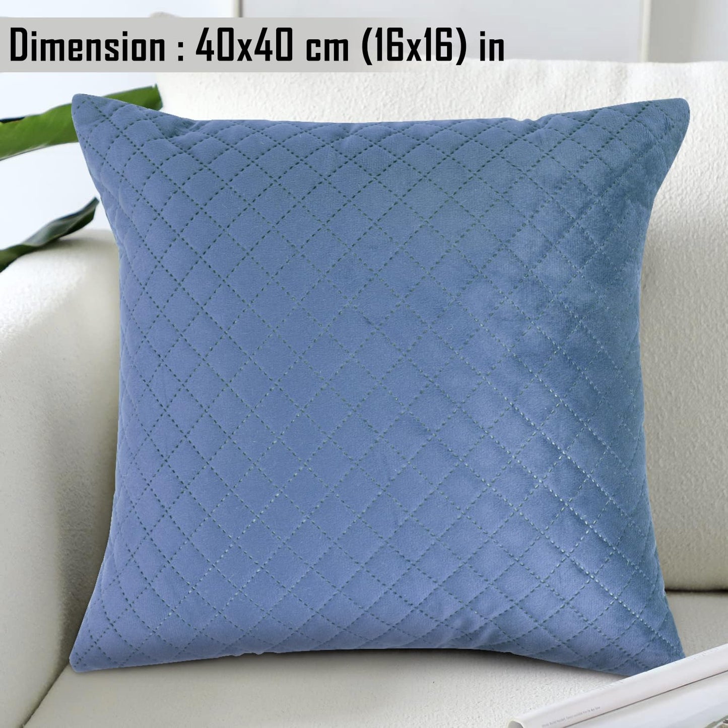 HOKIPO Quilted Velvet Sofa Cushion Cover Pack of 2, Placid Blue