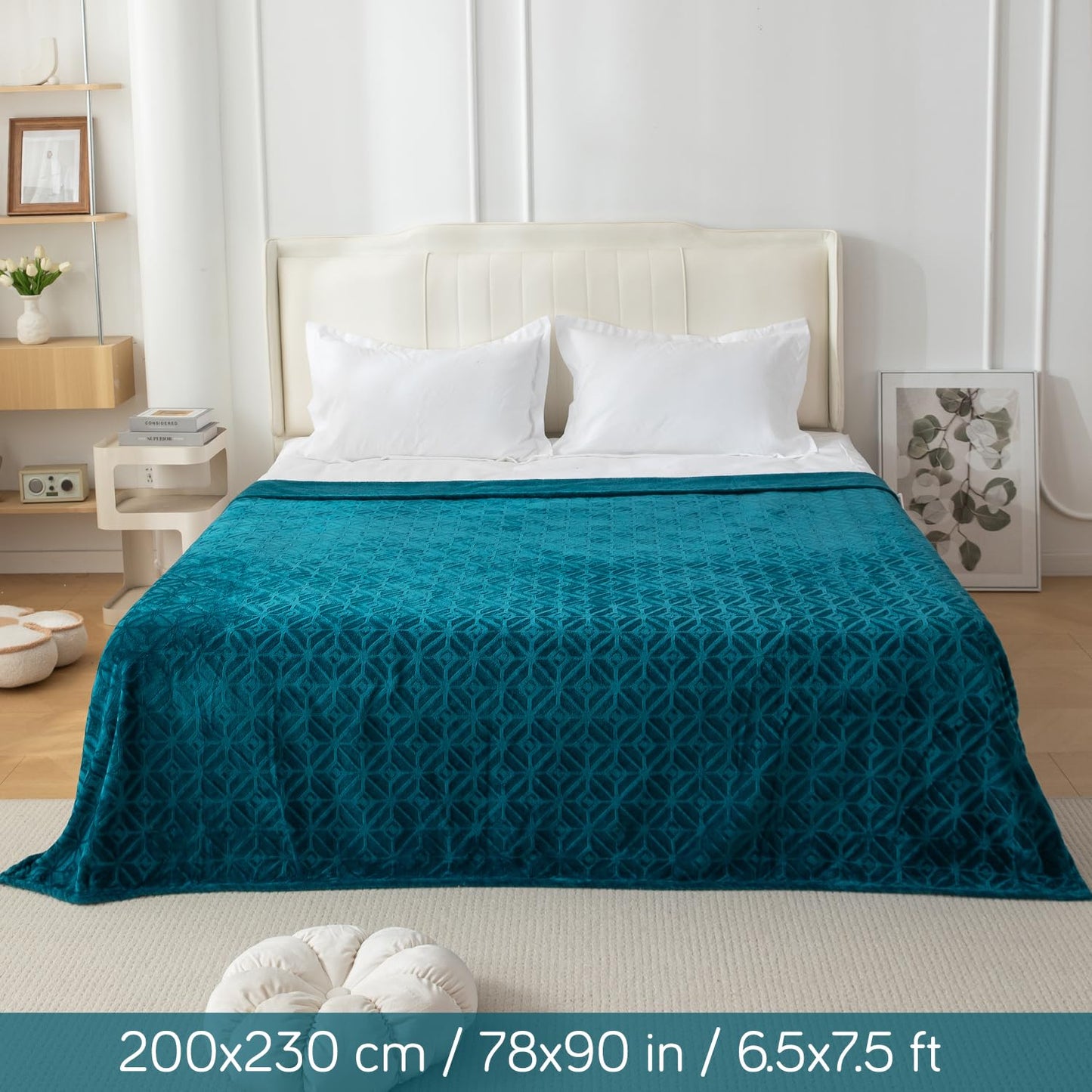Teal Colour With a Decorative Diamond Pattern Soft Fleece Blankets | HOKIPO