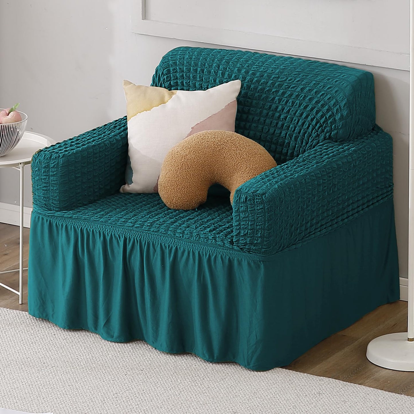 Teal 1 Seater Elastic Turkish Bubble Frilled sofa cover set