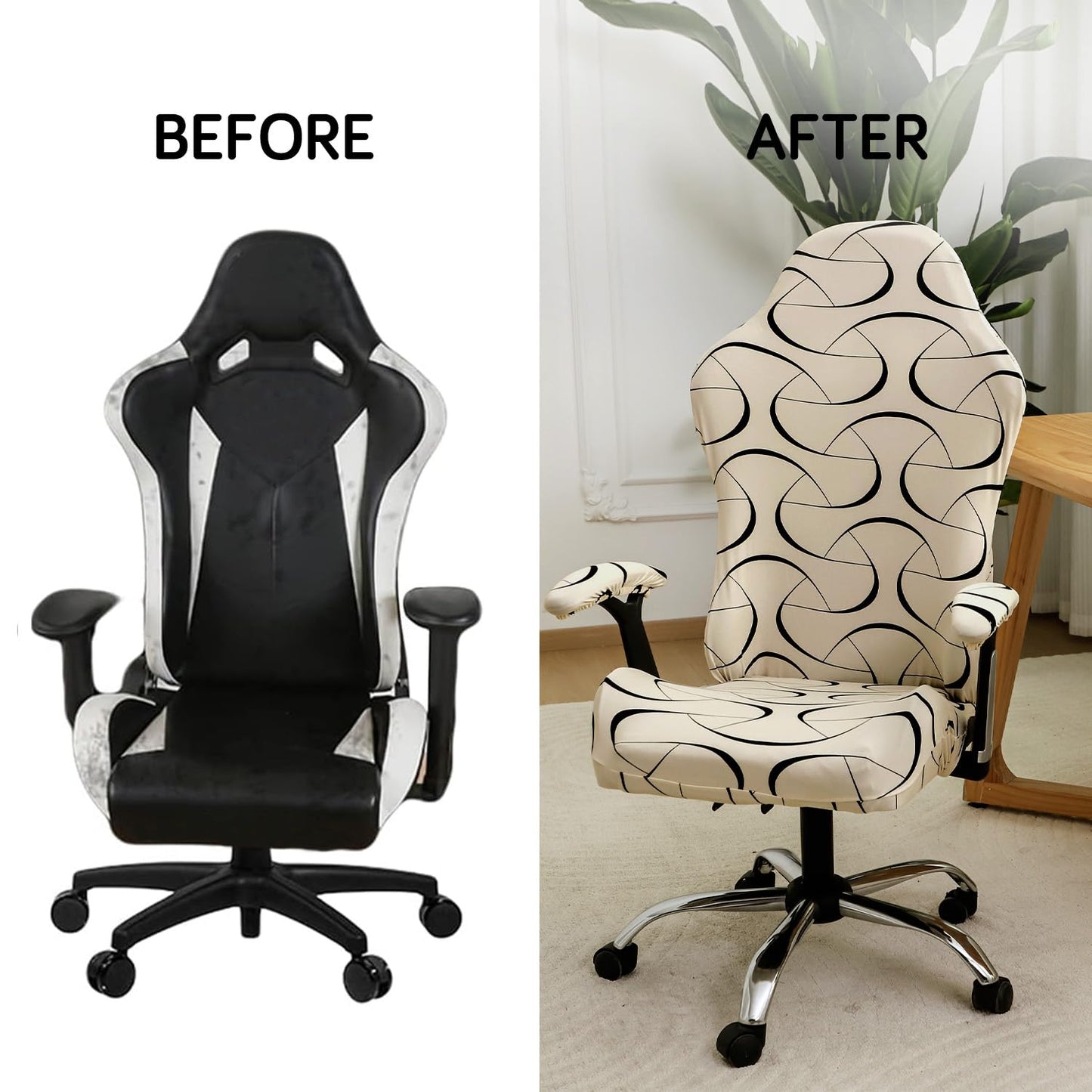 Gaming Chair Seat Cover Elastic Computer Rotating Chair, Natural Beige Abstract Art
